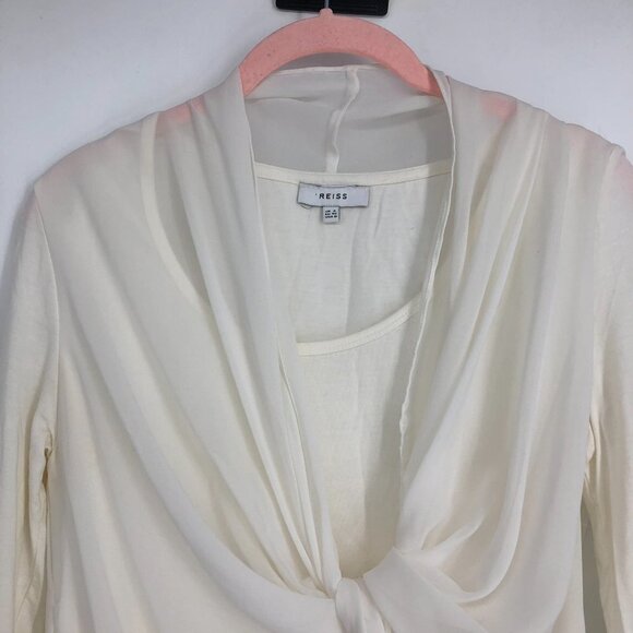 Reiss Ivory Tie twist Front Chiffon Layered 3/4 sleeve blouse size 0 - Picture 2 of 15